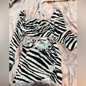 ASOS Luxe Black and White Zebra Print Top and Skirt Set